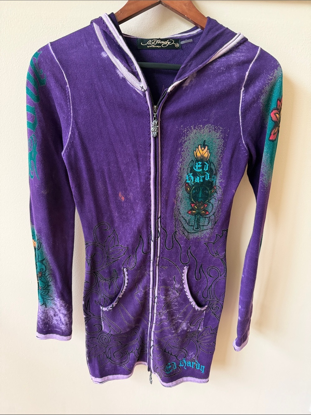 Like-new vintage Ed Hardy hooded cardigan